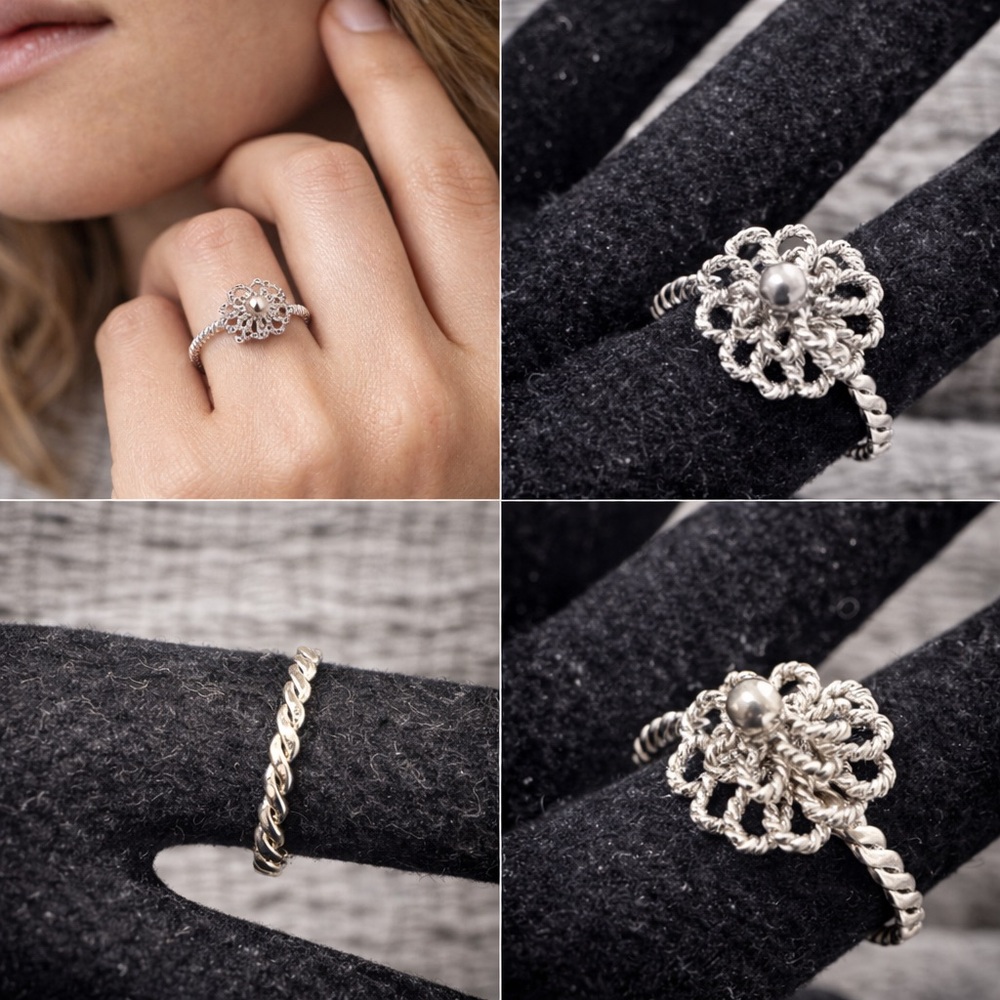 Unmarked 10K White Gold Filigree Floral Ring – Acid Tested